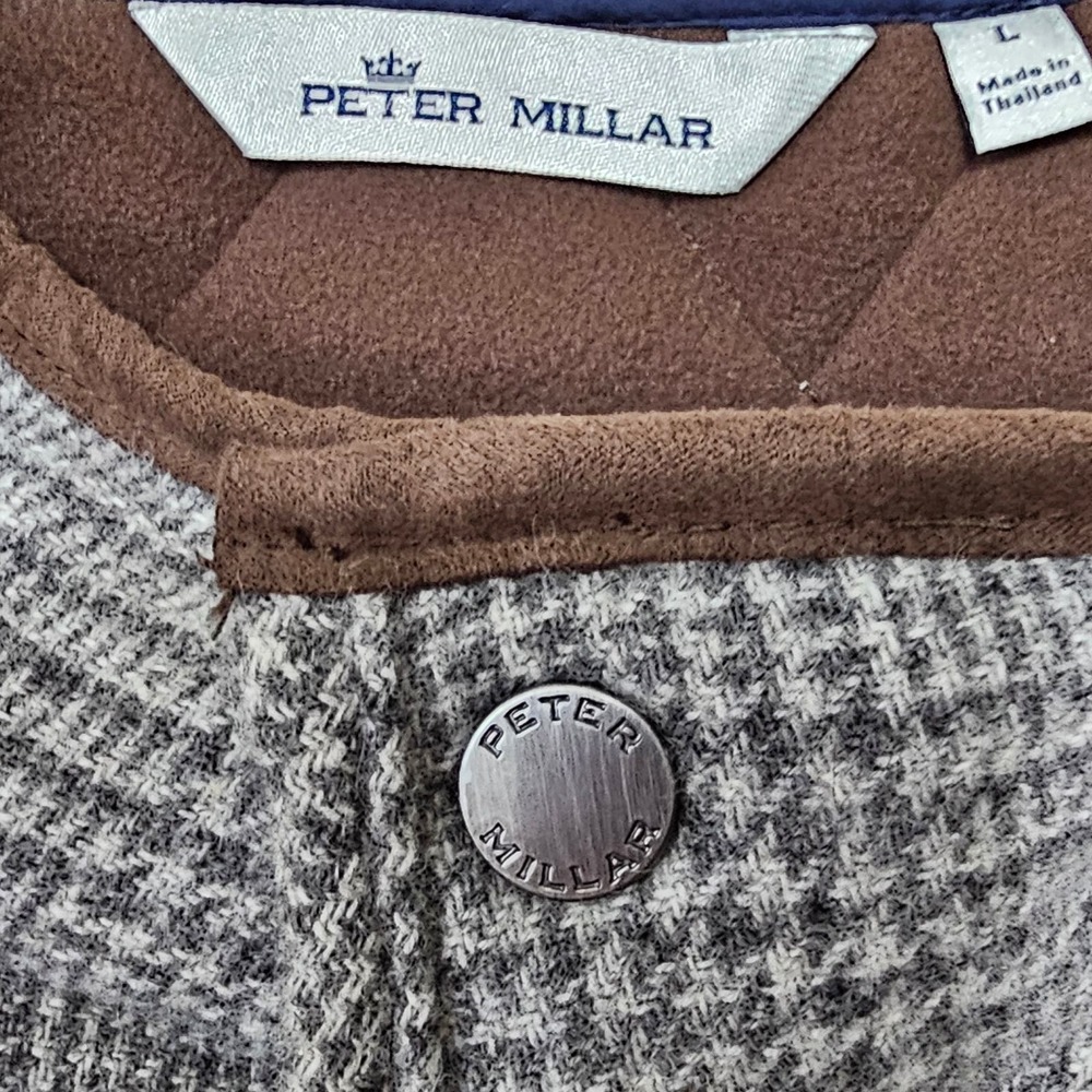 PETER MILLAR Men's Wool Quilted Lined Zipper & Button Gray Plaid Vest Sz L - Picture 4 of 15